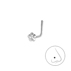 Silver L-Shaped Flower Nose Stud - Wholesale - 24260