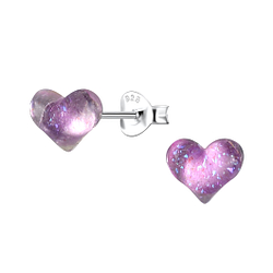 Silver Stud Earrings with Resin Heart - Wholesale - 24332