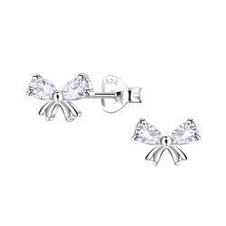 Silver Bow Stud Earrings  - Wholesale - 24480