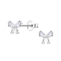Silver Bow Stud Earrings - Wholesale - 24426