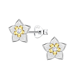 Silver Flower Stud Earrings - Wholesale - 24534