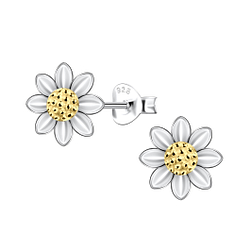 Silver Flower Stud Earrings - Wholesale - 24537