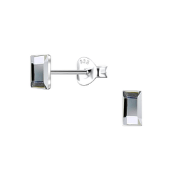 2x5mm Rectangle Glass Silver Stud Earrings - Wholesale - 24734