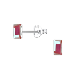 2x5mm Rectangle Glass Silver Stud Earrings - Wholesale - 24734