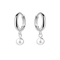 Silver Huggie Earrings with 4mm Freshwater Pearl - Wholesale - 25140