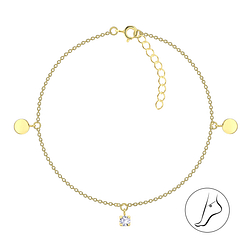Silver Round Anklet with 4mm Round Cubic Zirconia - Wholesale - 25148