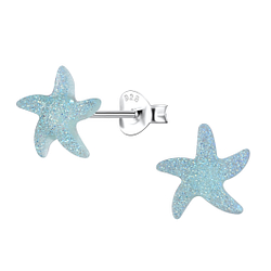 Silver Stud Earrings with Resin Starfish - Wholesale - 24335