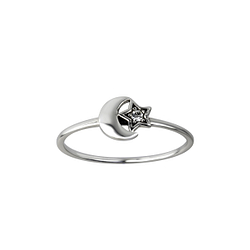 Silver Moon and Star Crystal Ring - Wholesale - 26086 Silver Moon and Star Crystal Ring - Wholesale - 26086