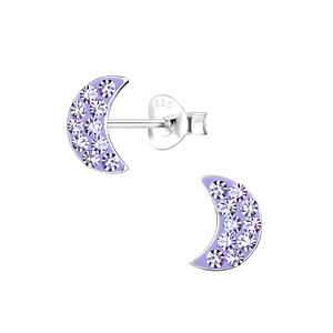 Silver Half Moon Crystal Stud Earrings2871