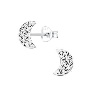 Silver Half Moon Crystal Stud Earrings2871