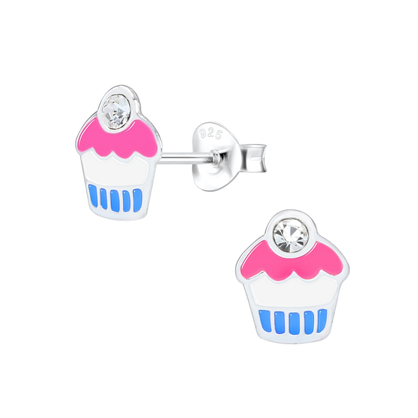 Silver Cupcake Stud Earrings - Wholesale - 1560