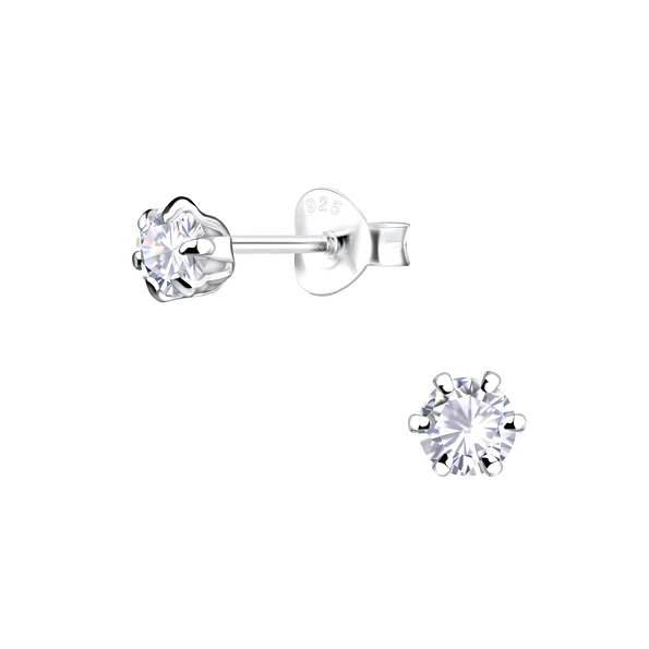 4mm Round Cubic Zirconia Silver Stud Earrings - Wholesale - 1976