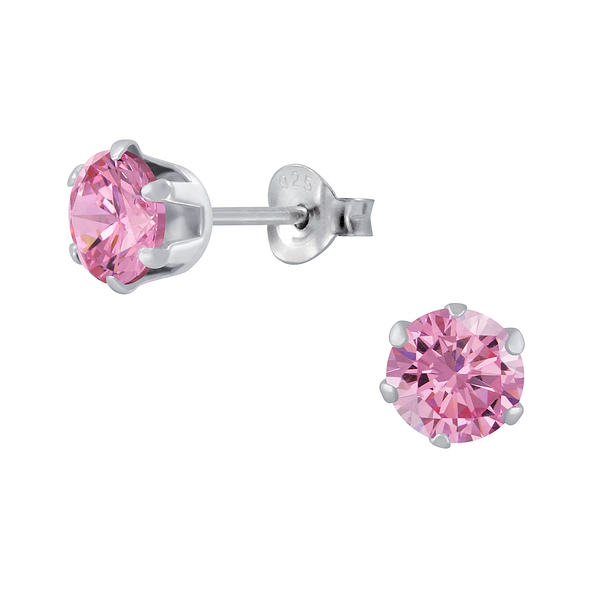 6mm Round Cubic Zirconia Silver Stud Earrings - Wholesale - 1978