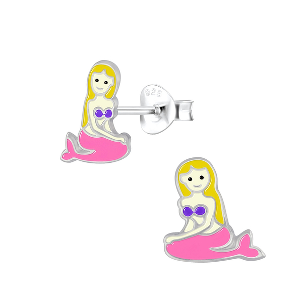 Silver Mermaid Stud Earrings - Wholesale - 2095