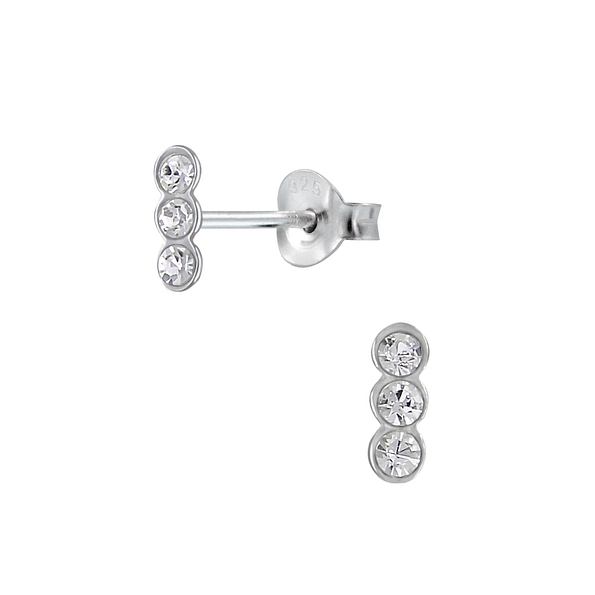 Silver Triple Crystal Stud Earrings - Wholesale - 2104
