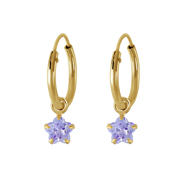 4mm Flower Cubic Zirconia Silver Charm Hoop Earrings - Wholesale - 2260