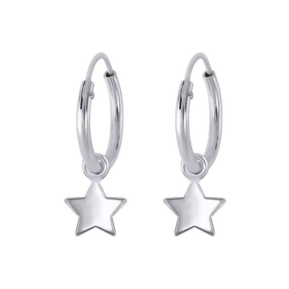 Silver Star Charm Hoop Earrings - Wholesale - 2237