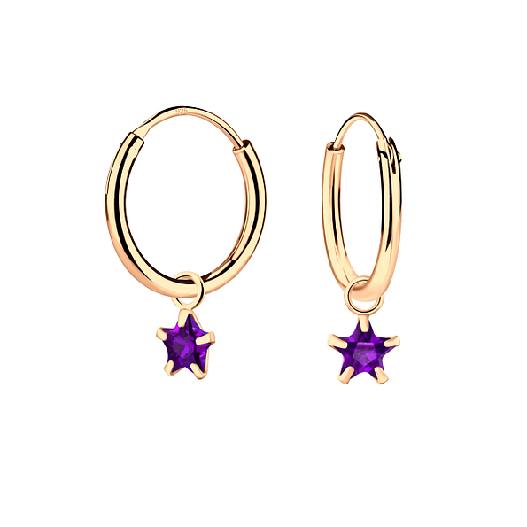 4mm Star Cubic Zirconia Silver Charm Hoop Earrings - Wholesale - 2248
