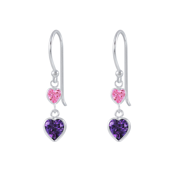 Silver Heart Cubic Zirconia Dangle Earrings - Wholesale - 2634