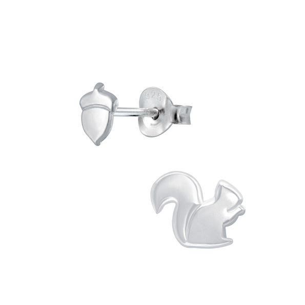 Silver Squirrel And Nut Stud Earrings - Wholesale - 2465 Silver Squirrel And Nut Stud Earrings - Wholesale - 2465