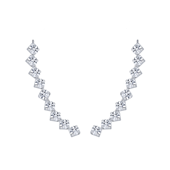 Silver Curved Line Crystal Ear Climbers - Wholesale - 2854