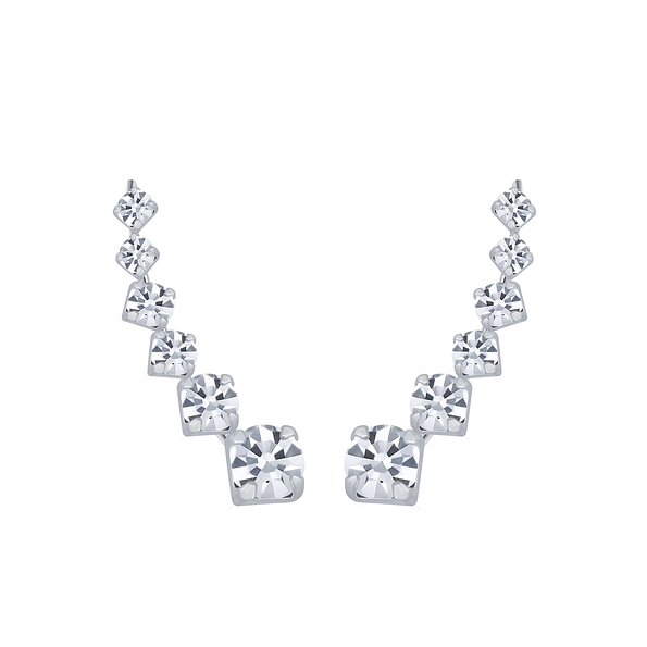 Silver Curved Line Crystal Ear Climbers - Wholesale - 2855