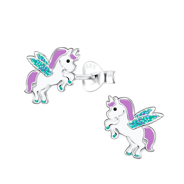 Silver Winged Unicorn Stud Earrings - Wholesale - 3055