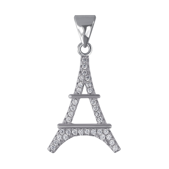 Silver Eiffel Tower Cubic Zirconia Pendant - Wholesale - 3042