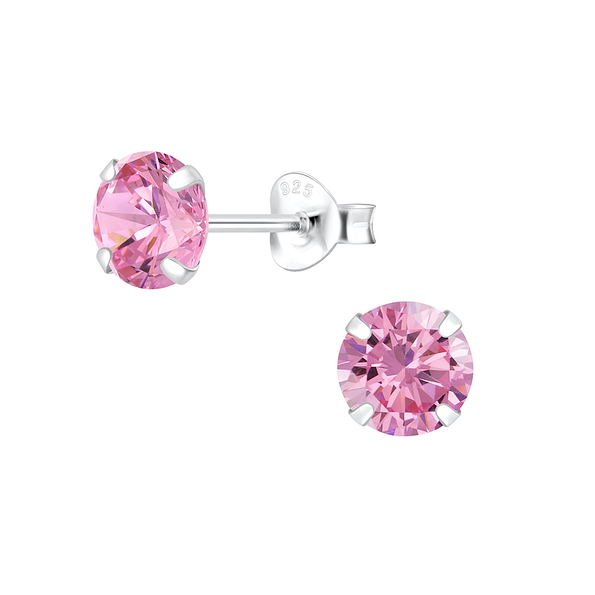 6mm Round Cubic Zirconia Silver Stud Earrings - Wholesale - 1338