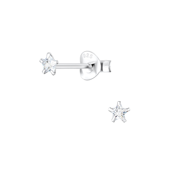 3mm Star Cubic Zirconia Silver Stud Earrings - Wholesale - 1347