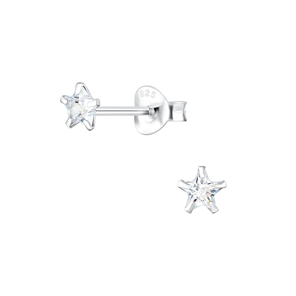 4mm Star Cubic Zirconia Silver Stud Earrings - Wholesale - 1348