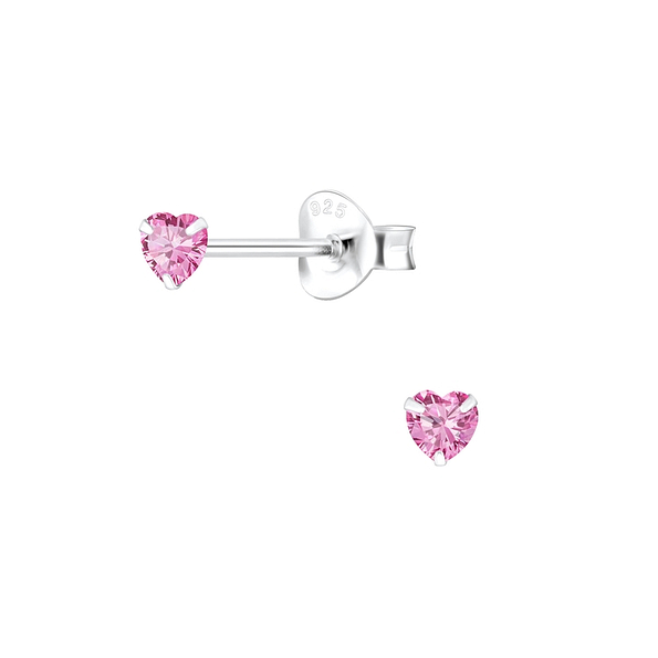3mm Heart Cubic Zirconia Silver Stud Earrings - Wholesale - 1340