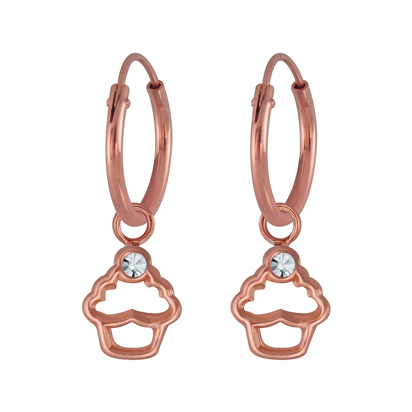 Silver Cupcake Crystal Charm Hoop Earrings - Wholesale - 3139