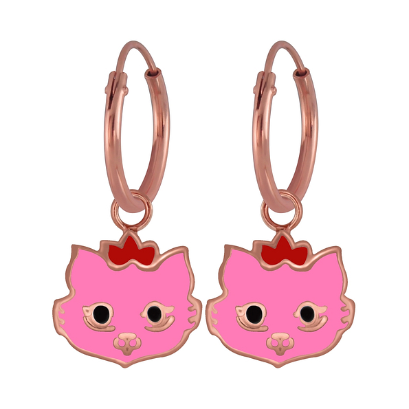 Silver Cat Earrings Charm Hoop - Wholesale - 3970