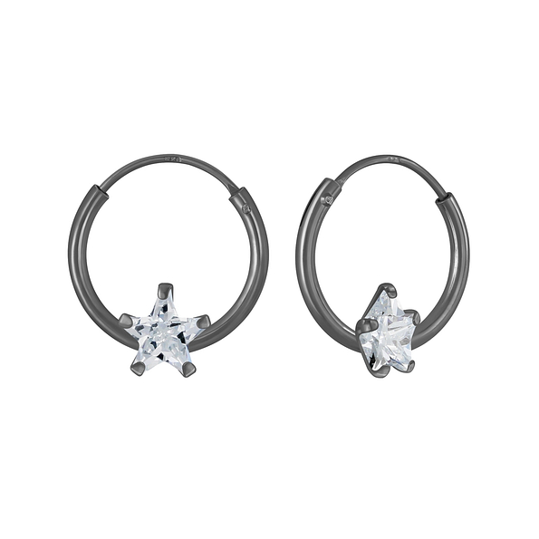4mm Star Cubic Zirconia Silver Hoop Earrings - Wholesale - 3676