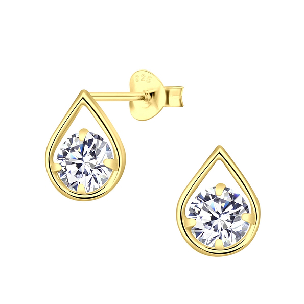 Silver Tear Drop Cubic Zirconia Stud Earrings - Wholesale - 4294