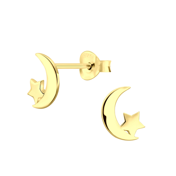 Silver Moon and Star Stud Earrings - Wholesale - 6490