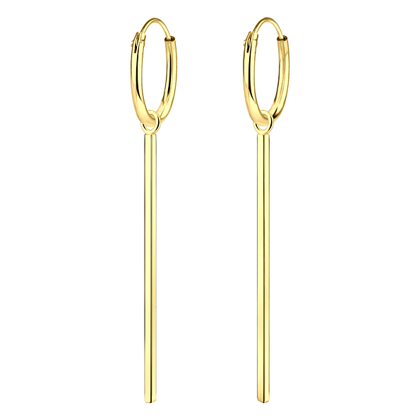 Silver Bar Charm Hoop Earrings - Wholesale - 4975