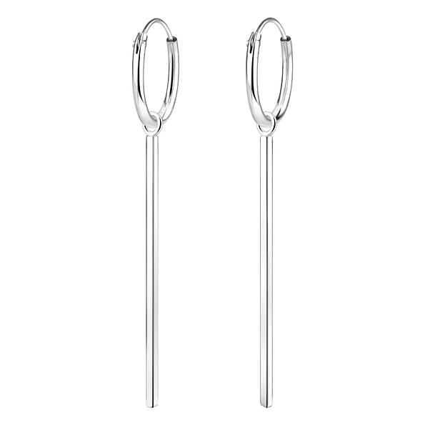 Silver Bar Charm Hoop Earrings - Wholesale - 4974