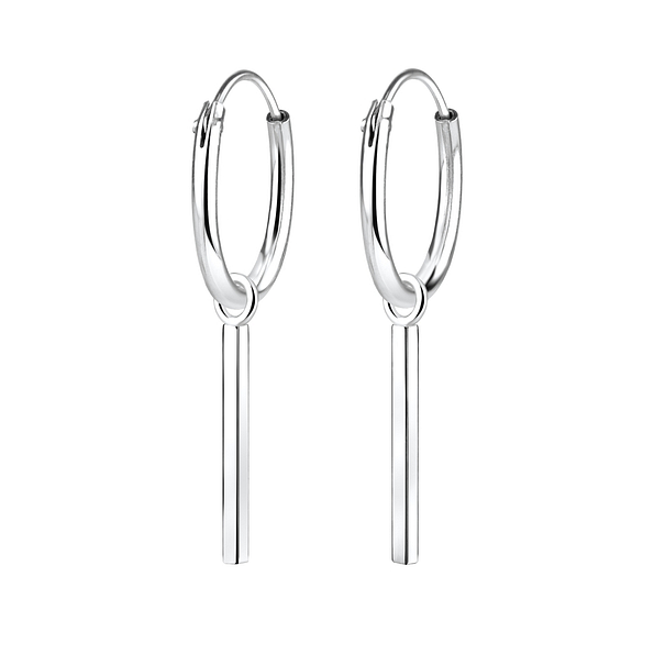 Silver Square Bar Charm Hoop Earrings - Wholesale - 4987