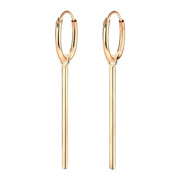 Silver Bar Charm Hoop Earrings - Wholesale - 4993