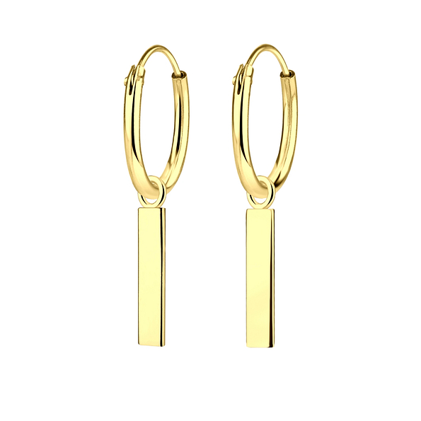 Silver Bar Charm Hoop Earrings - Wholesale - 4971