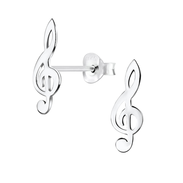 Silver G Clef Stud Earrings - Wholesale - 5671