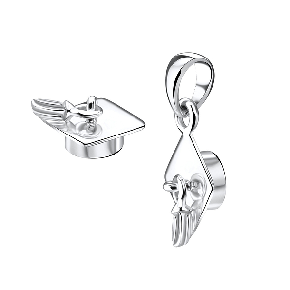 Silver Graduation Hat Pendant - Wholesale - 5248