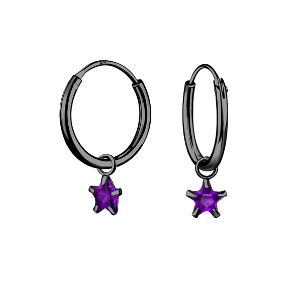 4mm Star Cubic Zirconia Silver Charm Hoop Earrings - Wholesale - 4595