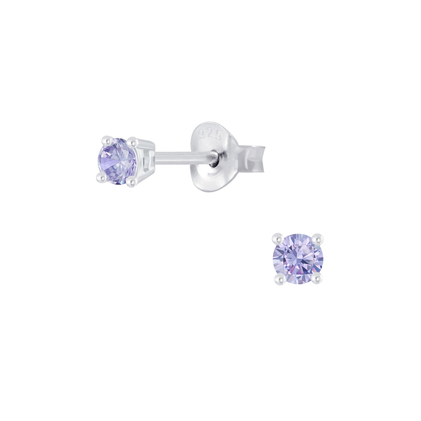 3mm Round Cubic Zirconia Silver Stud Earrings - Wholesale - 2048