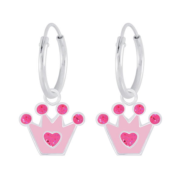 Silver Crown Charm Hoop Earrings - Wholesale - 6671 Silver Crown Charm Hoop Earrings - Wholesale - 6671