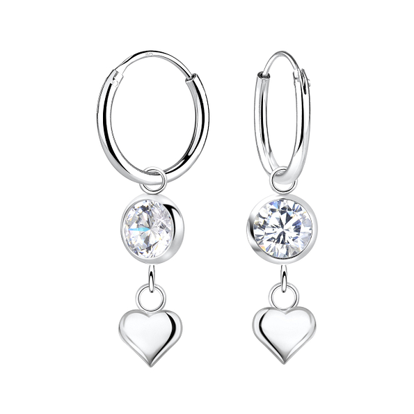 Silver Heart Charm Hoop Earrings - Wholesale - 6617 Silver Heart Charm Hoop Earrings - Wholesale - 6617