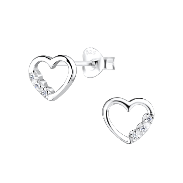 Silver Heart Stud Earrings - Wholesale - 6952