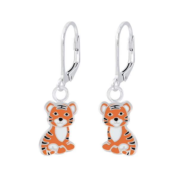 Silver Tiger Lever Back Earrings - Wholesale - 7013